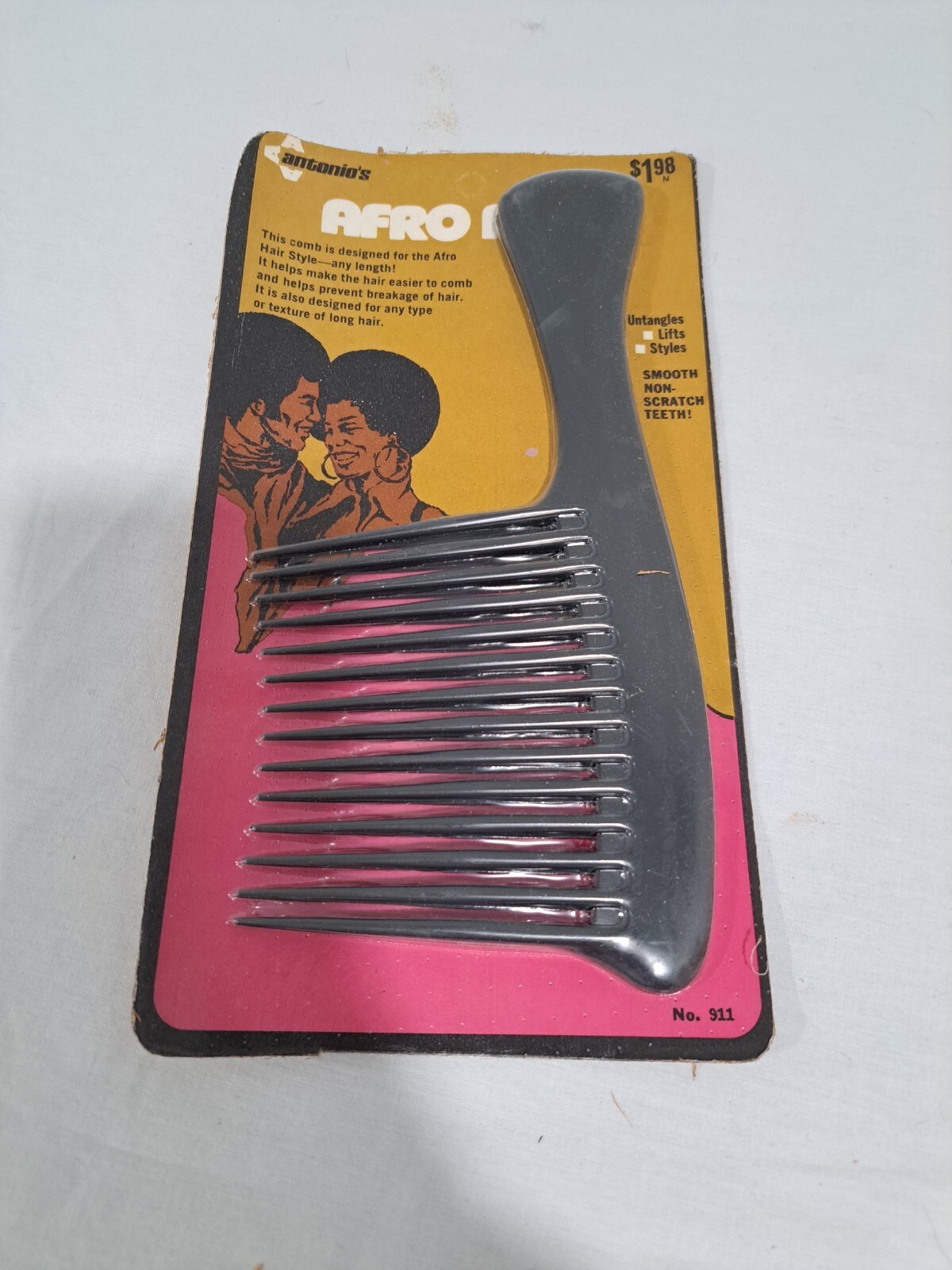 Vintage 1970s Original Afro Pick Comb Antonio\'s NOS Plastic Afro King Model 911