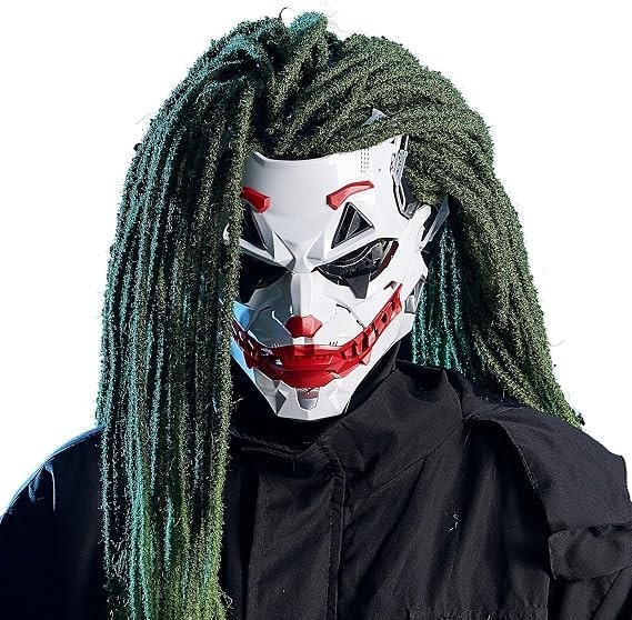 Cyberpunk Joker Mask with Dirty Braids  Anime Cosplay Halloween Costume PVC Tech