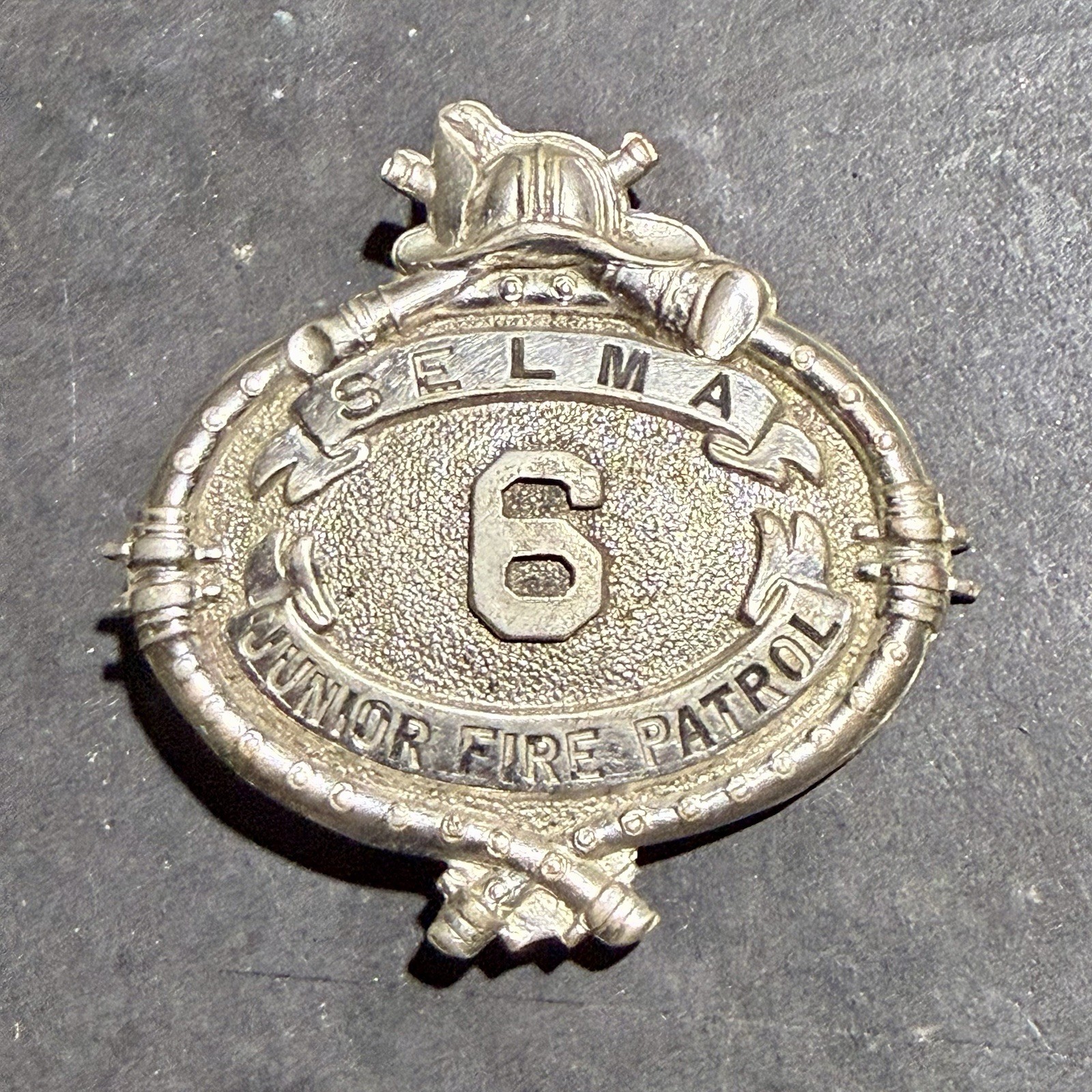 Antique 1930s Selma CA Junior Fire Patrol Badge Fireman