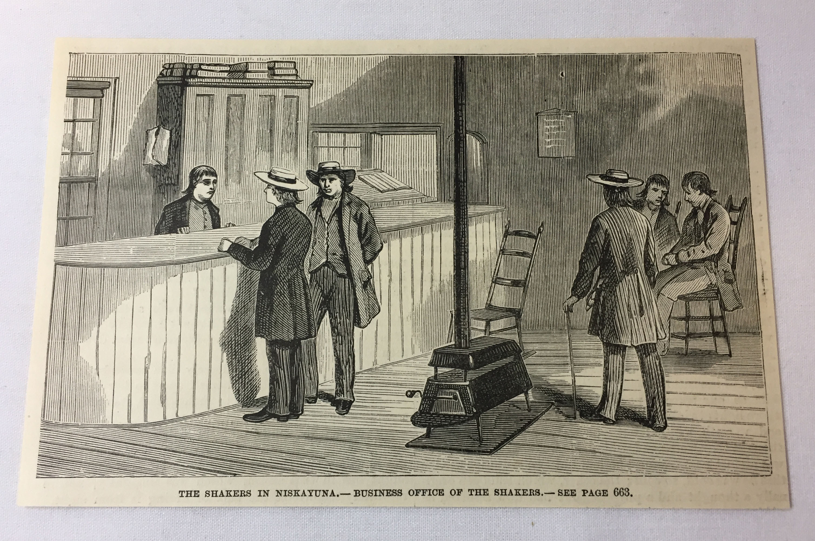 1885 magazine engraving ~ THE SHAKERS IN NISKAYUNA - Business Office