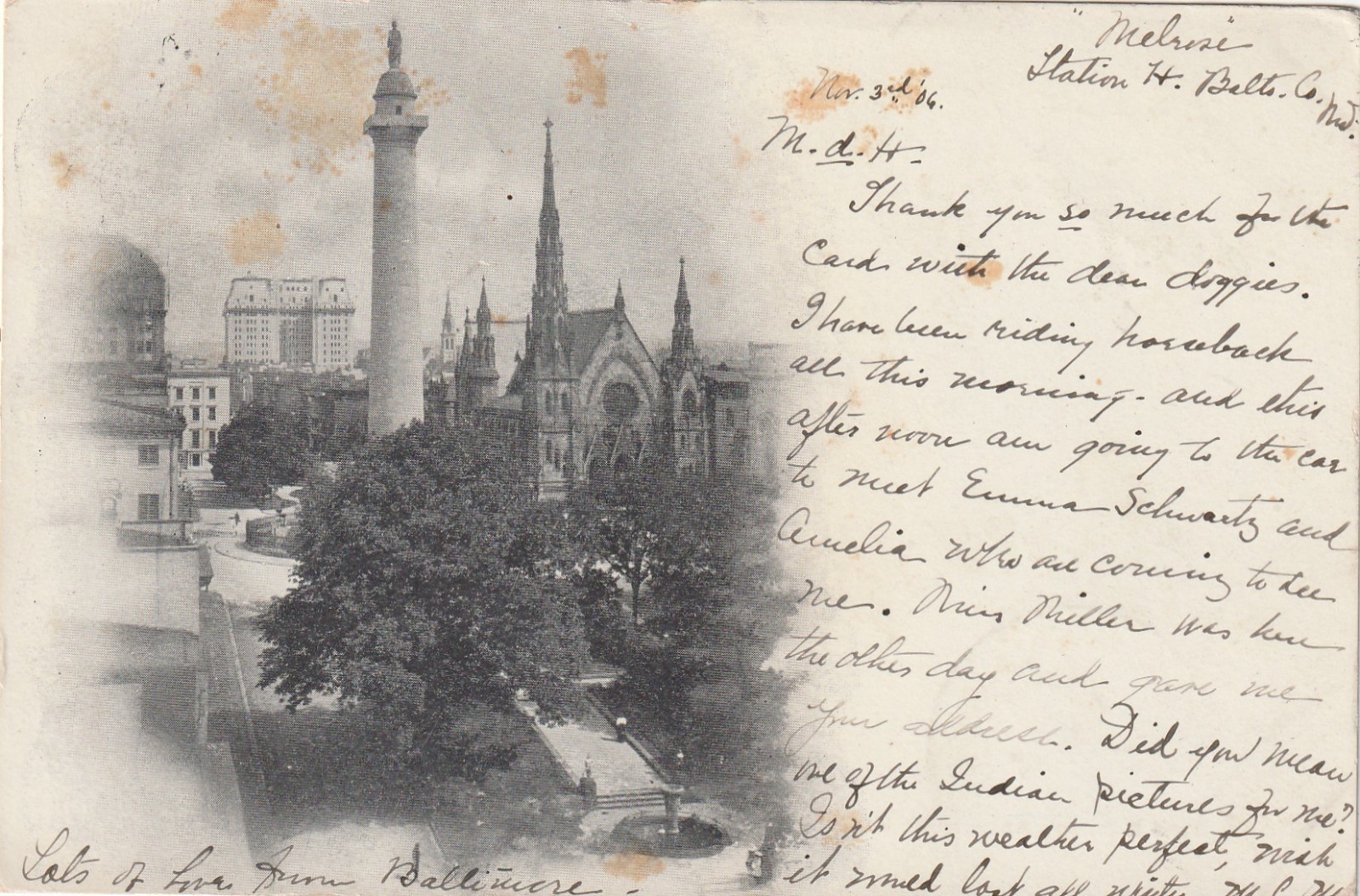 Baltimore MD   Monument, Church, Area   1906 RPO   Scott #300 Plate # Single