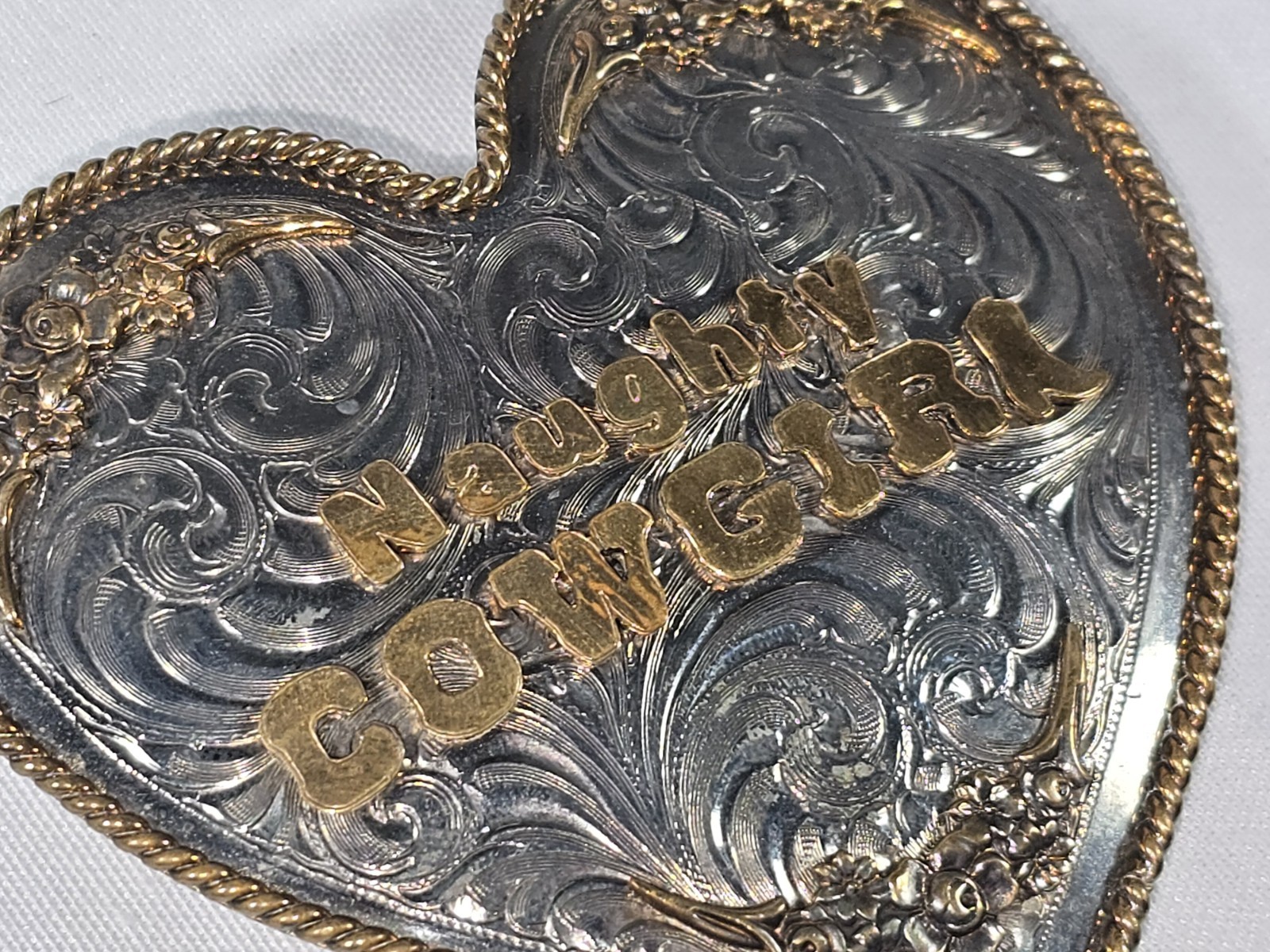 Wages Silver Belt Buckle Custom Naughty Cowgirl Womens Heart Floral Gold Wage's