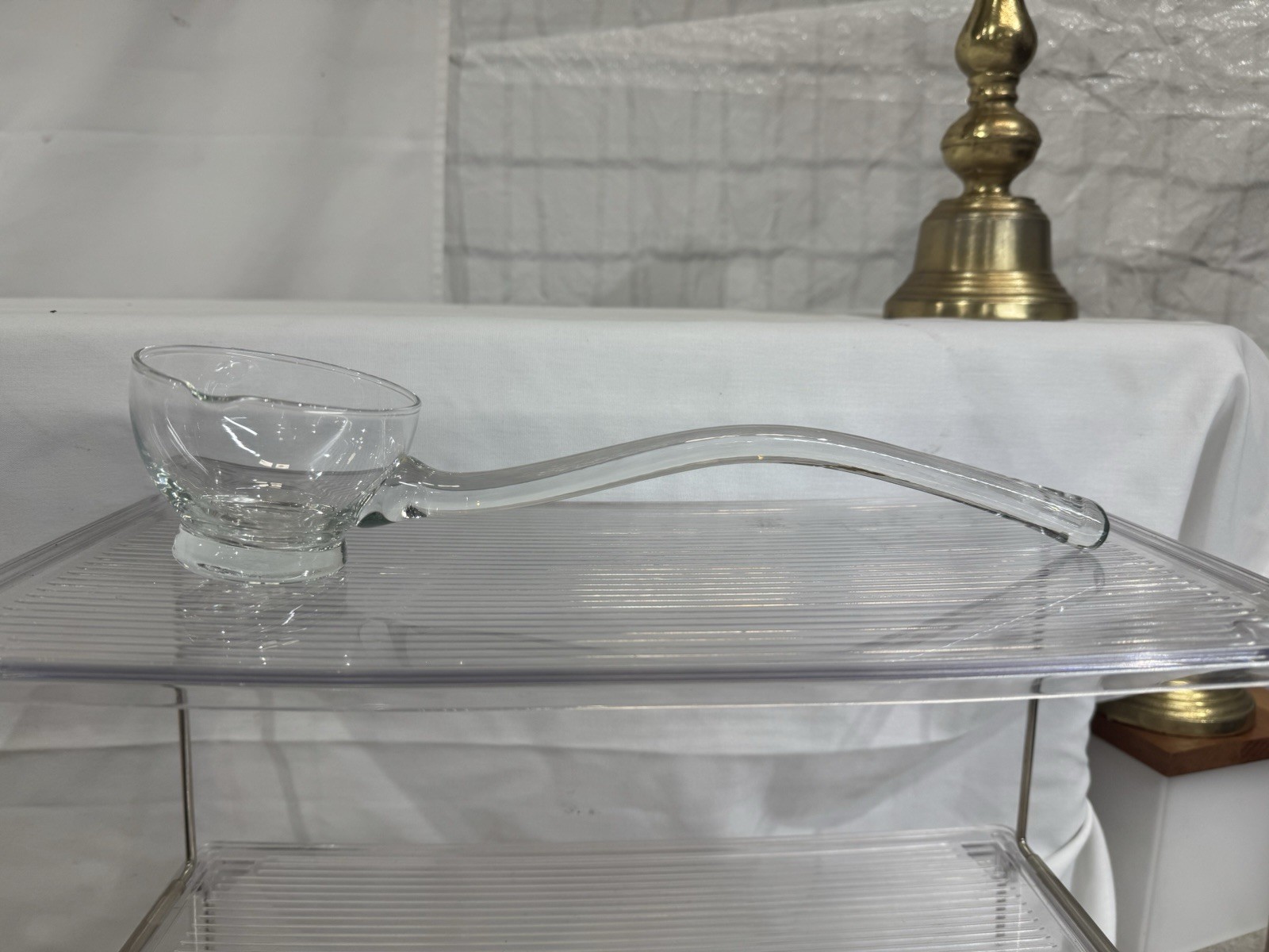 Vintage Clear Glass Hand Blown Serving Ladle 13” for Punch Bowl