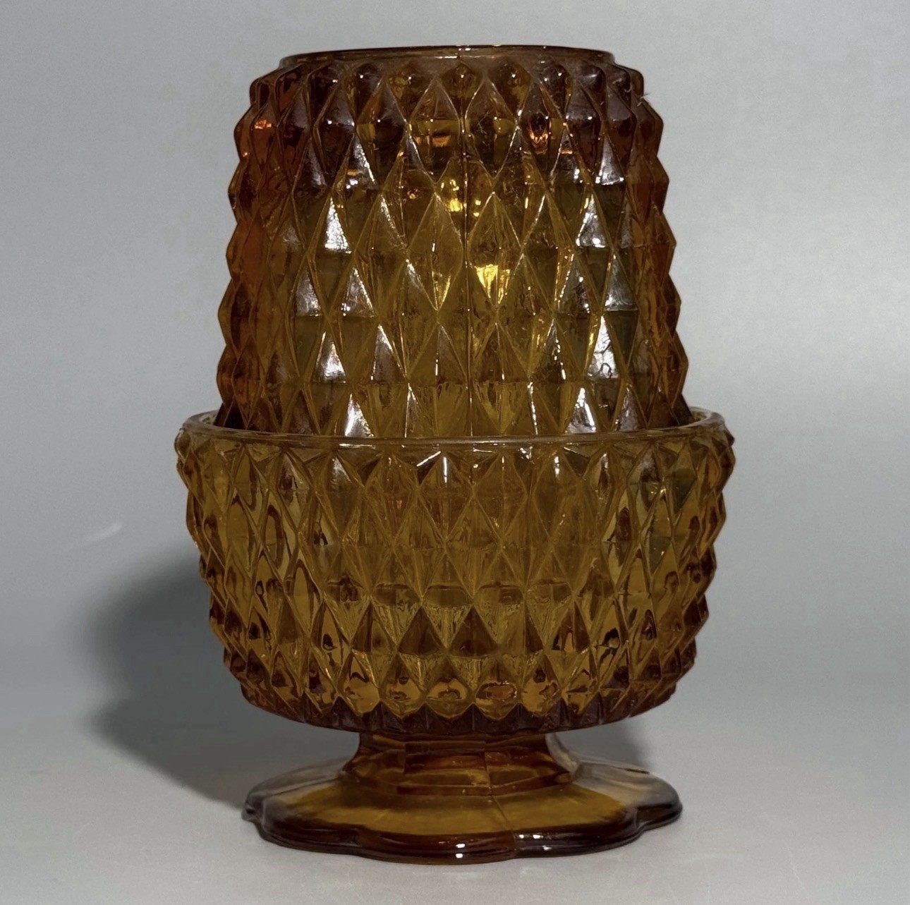 Vintage 1970s Indiana Glass Fairy Lamp Amber Diamond Point Excellent Condition