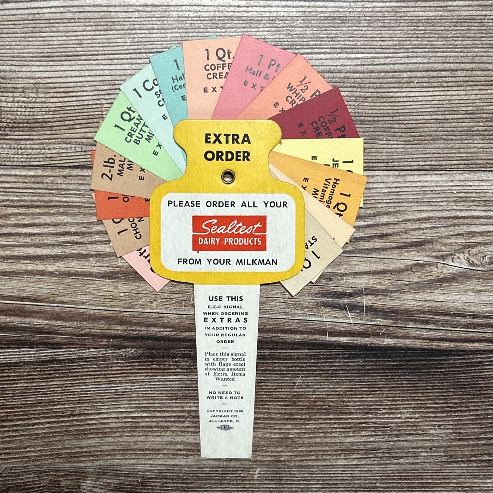 Vtg 1949 Sealest Dairy E-Z-C Signal Milk Bottle Order Pinwheel Advertising Ex+