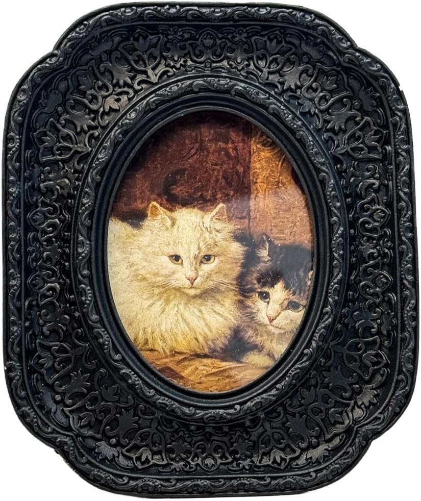 2.5X3.5 Vintage Small Oval Picture Frame Antique Ornate Black Wallet Size Photo
