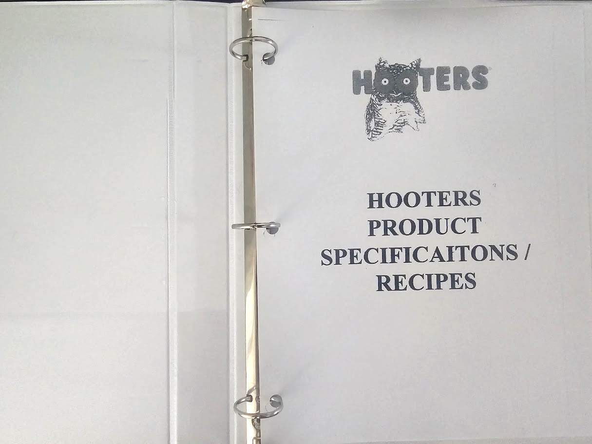 LIMITED MADE Hooters Product Recipe Training Manual Book Duplicate Copy of 1999