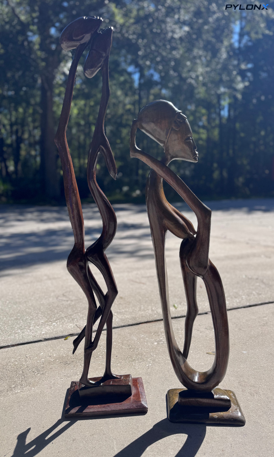 Vintage Haitian Modernist Wood Sculptures Pair 42\