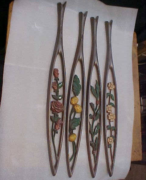 Vtg Sexton USA Four Seasons Floral Metal Wall Art Set MCM Rose Holly Dogwood 27