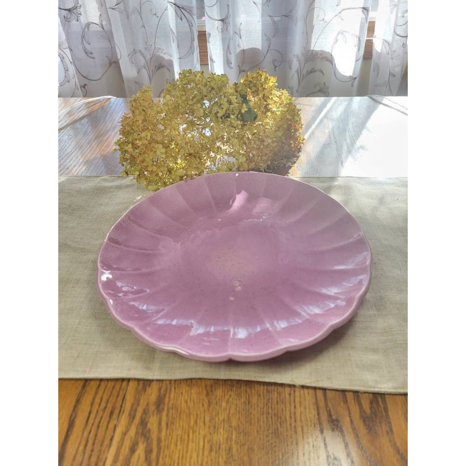 Vintage Red Wing Art Pottery Tray 48, Orchid Pink Speckled 12-1/2