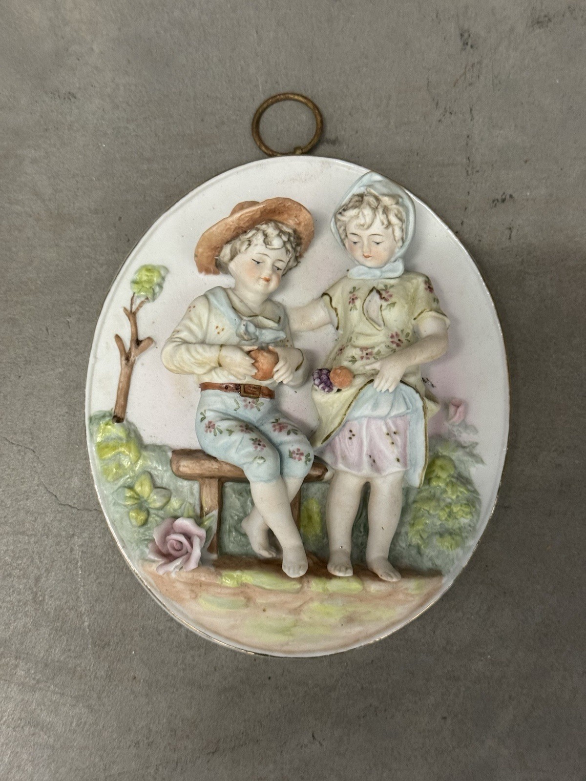 Vintage Wall Hanging Plaque Raised Relief Original Arnat Creation Porcelain