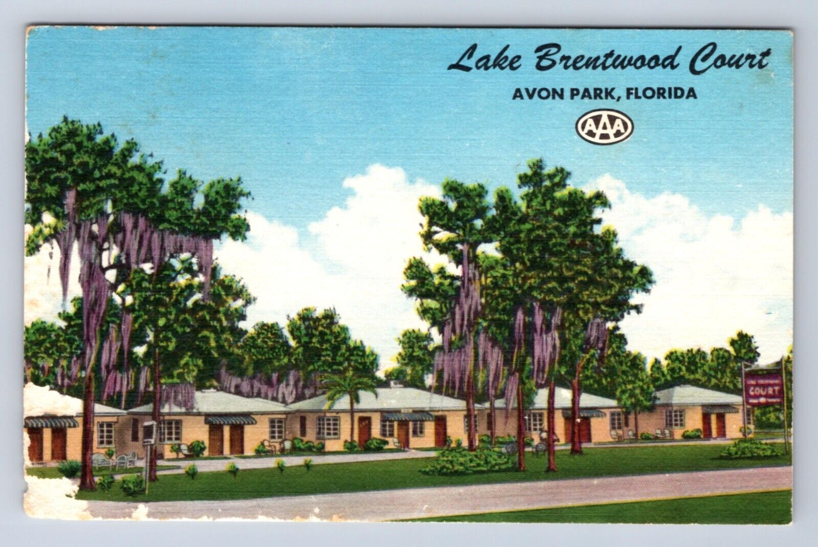 VINTAGE LAKE BRENTWOOD COURT AVON PARK FLORDA AAA POSTCARD CD