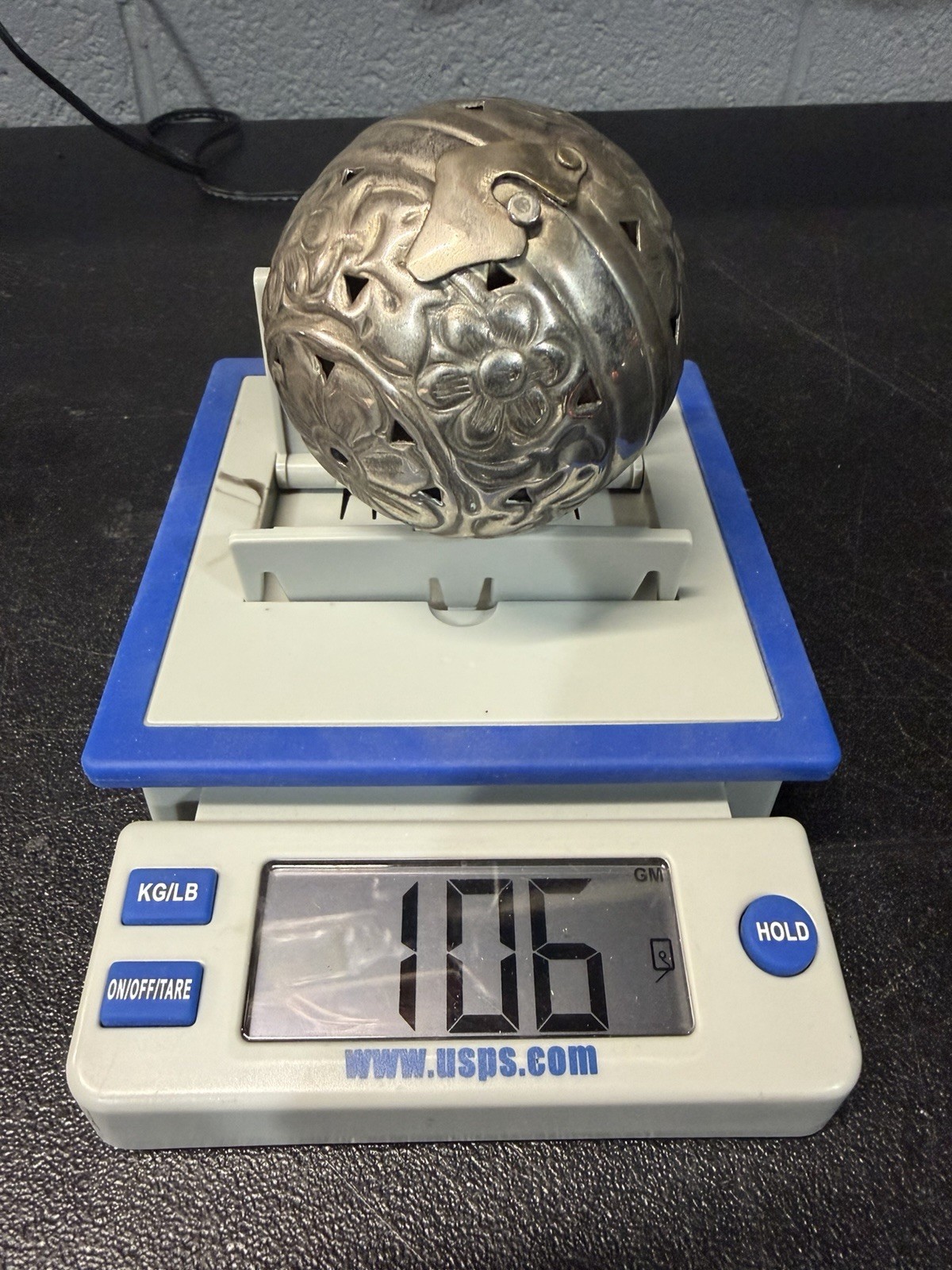 Vintage .925 Marked Silver Floral Pomander Ball Christmas Ornament 106g Untested
