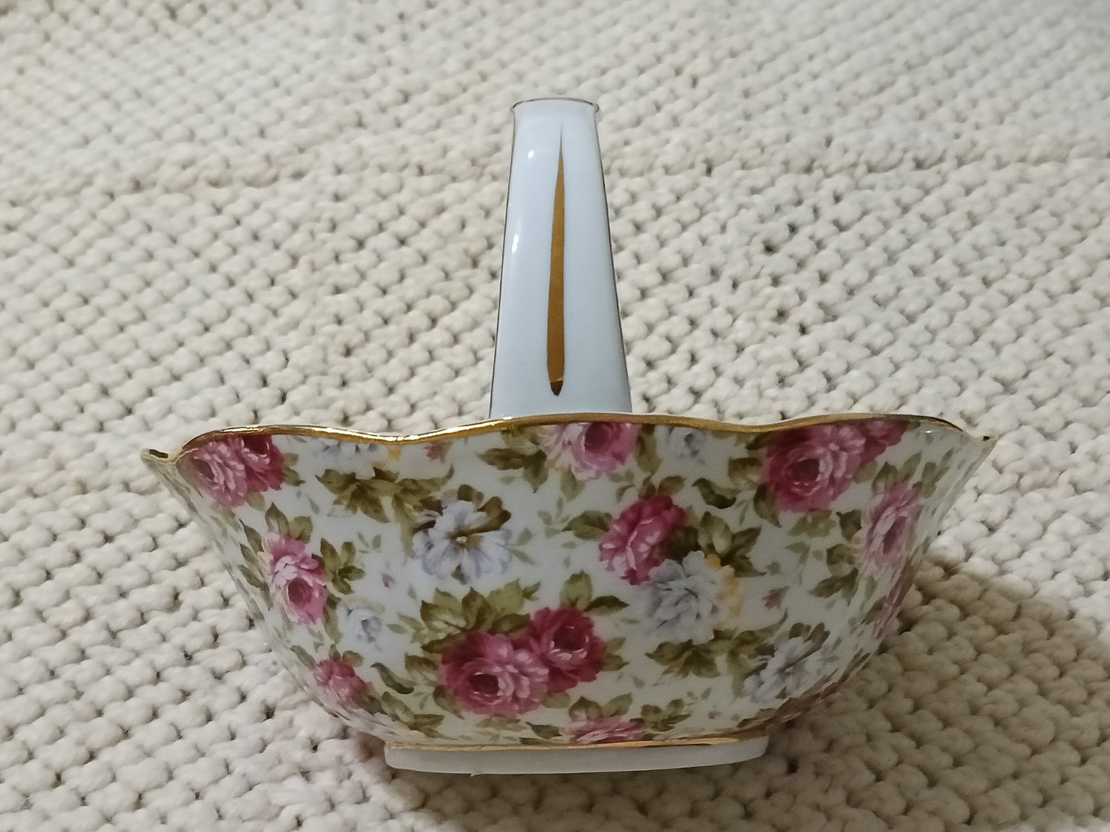 *Ganz* Ceramic Floral Easter Basket Busy Flowers Porcelain Dainty Roses