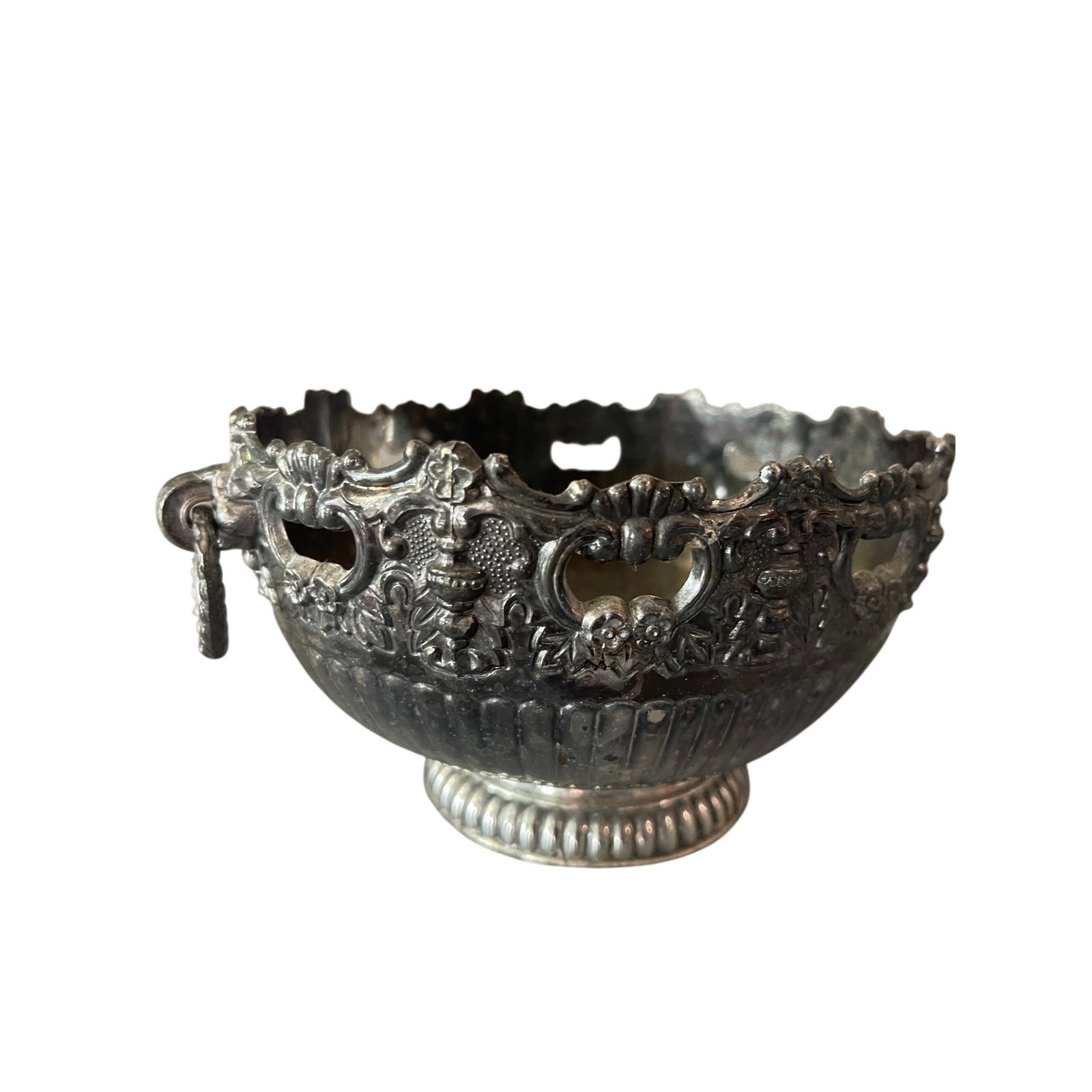 Vintage FB Rogers Silver Plate Ornate Footed Bowl With Ring Handles Japan