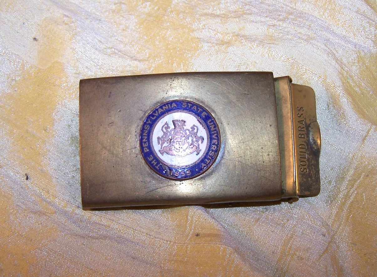 VINTAGE Pennsylvania State University (Penn State) brass seal belt buckle - OLD