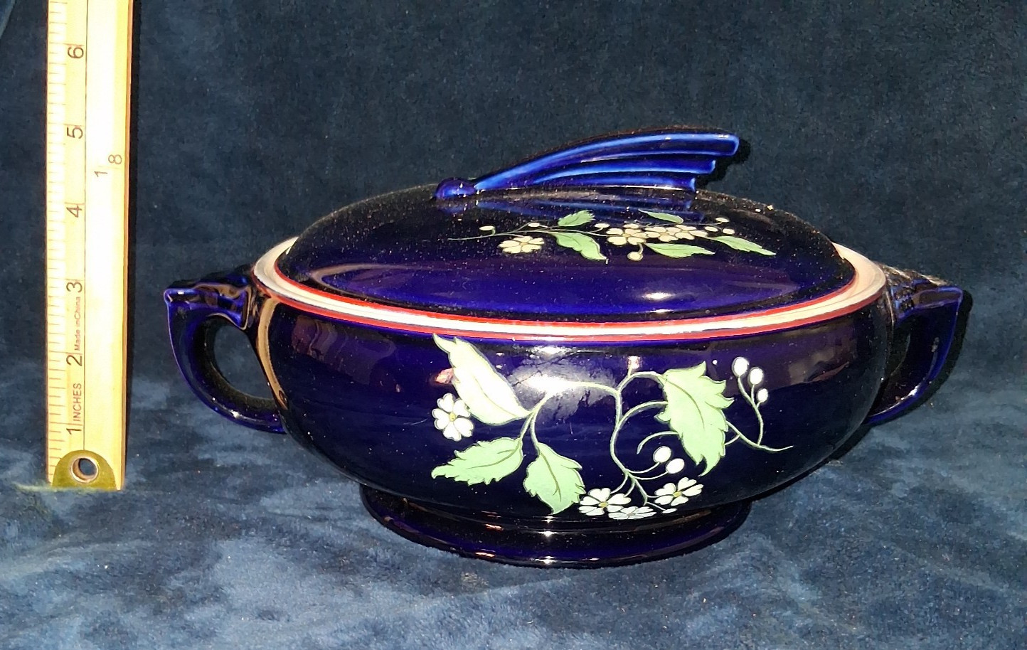 Vtg Hall China Cobalt Blue Garden Sundial Covered Casserole Dish 2068