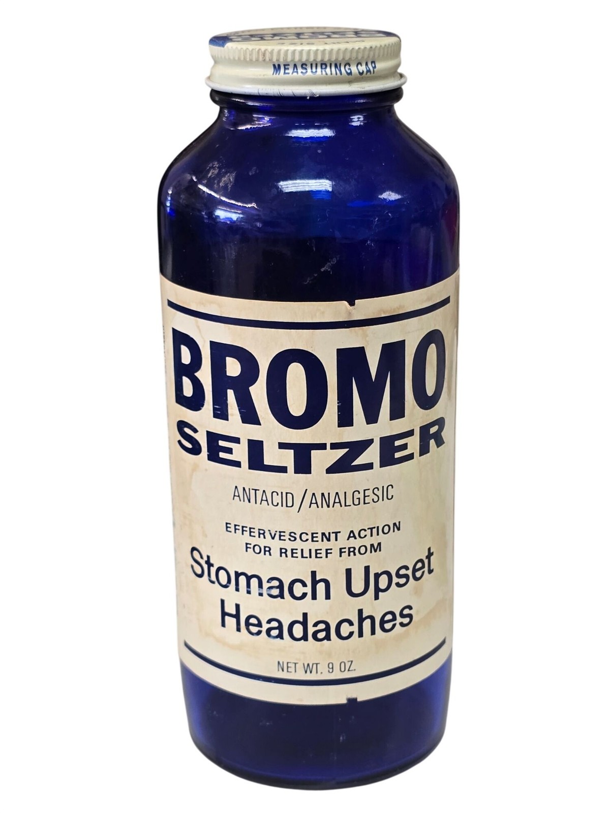 Vintage Bromo Seltzer Cobalt Blue Glass Bottle 9 Oz Antacid Headache Relief Vintage Bromo Seltzer Cobalt Blue Glass Bottle 9 Oz Antacid Headache Relief