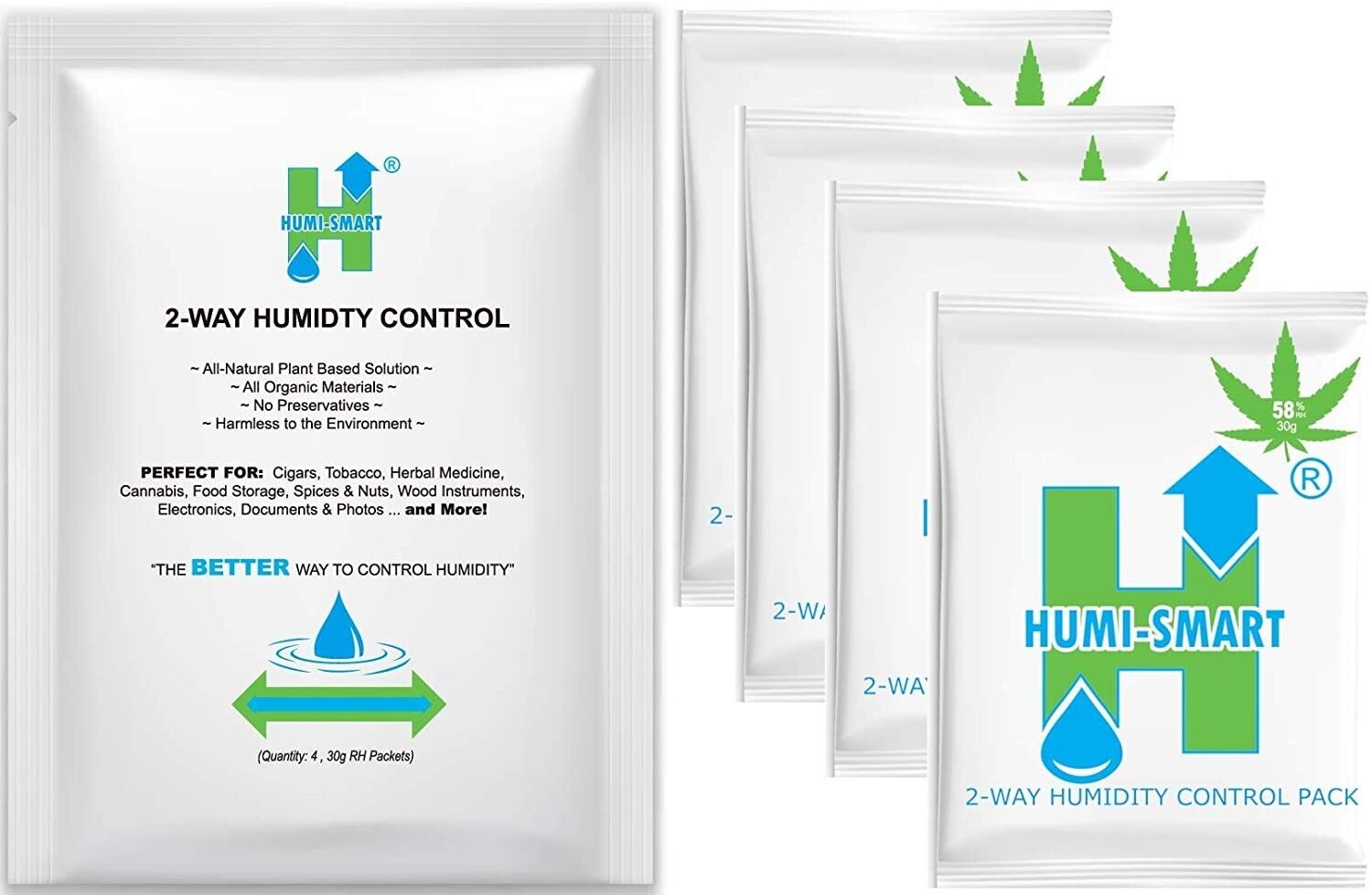 Humi-Smart 58% RH 2-Way Humidity Control Packet – 30 Gram 4 Pack