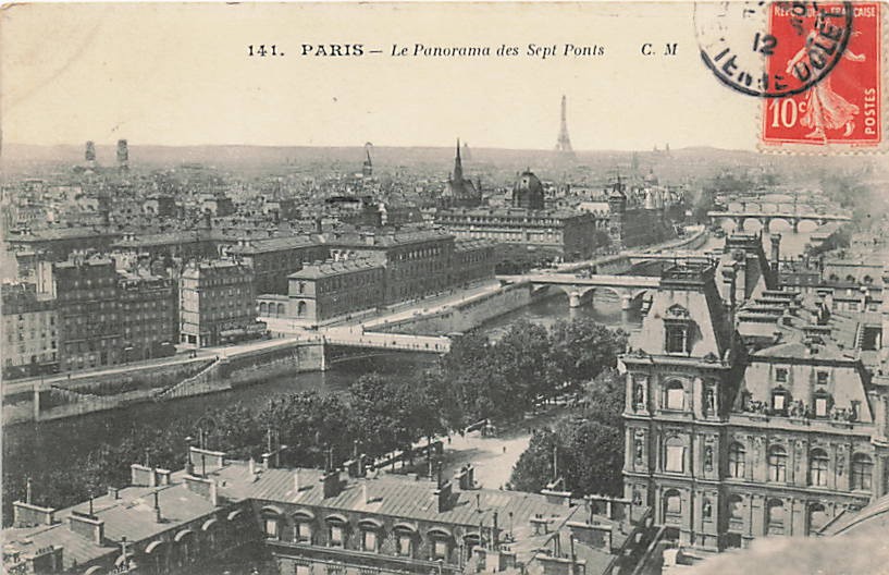 Postcard France: Paris Panorama of Seven Bridges Seine River DB Posted 1912
