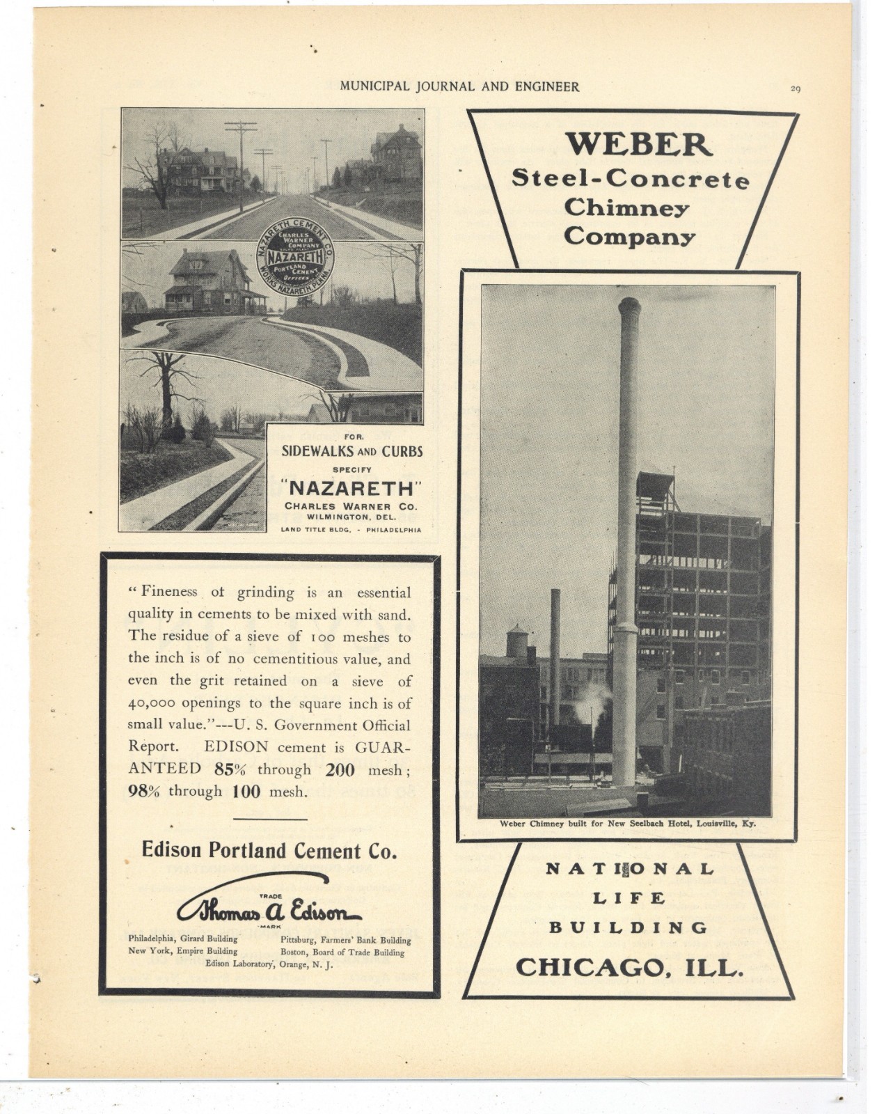 1905 Weber Chimney Co. Ad: Seelbach Hotel Pictured - Louisville, Kentucky