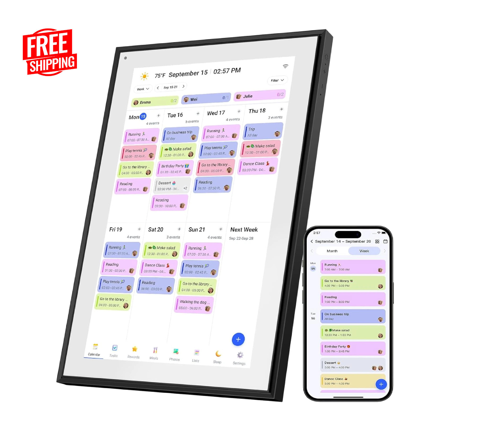21.5 Inch Digital Calendar Wall Touchscreen Smart Chore Chart+Monthly and Weekly