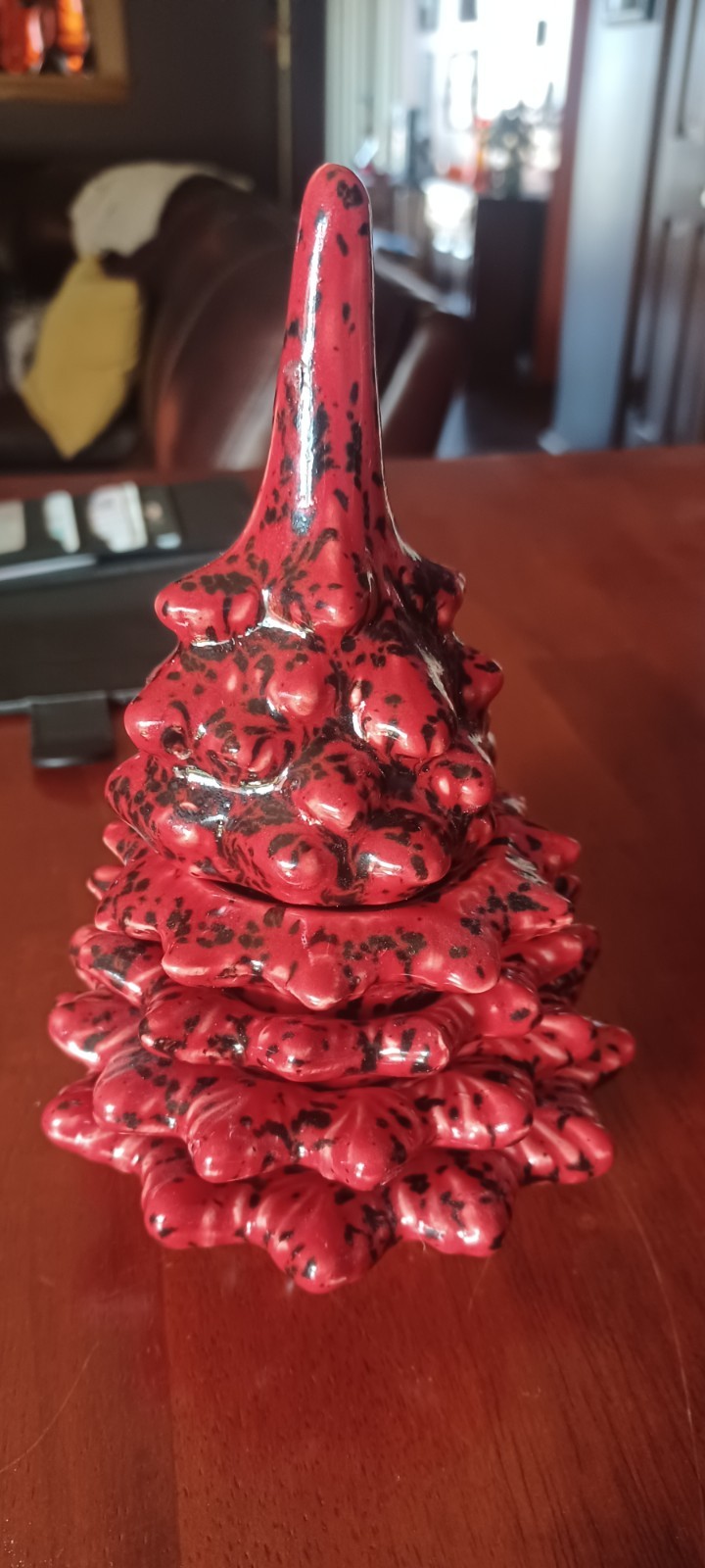 Vintage  Stacking Ceramic CHRISTMAS Tree Red Speckled Lighter Ashtray Nice..