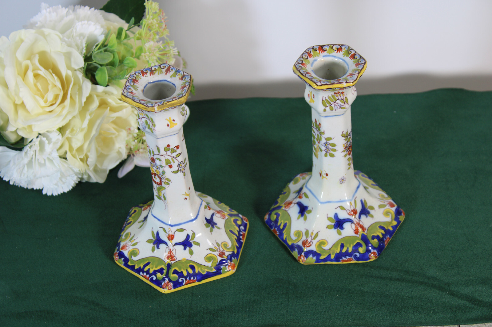 Antique french rouen ceramic candle holders Antique french rouen ceramic candle holders