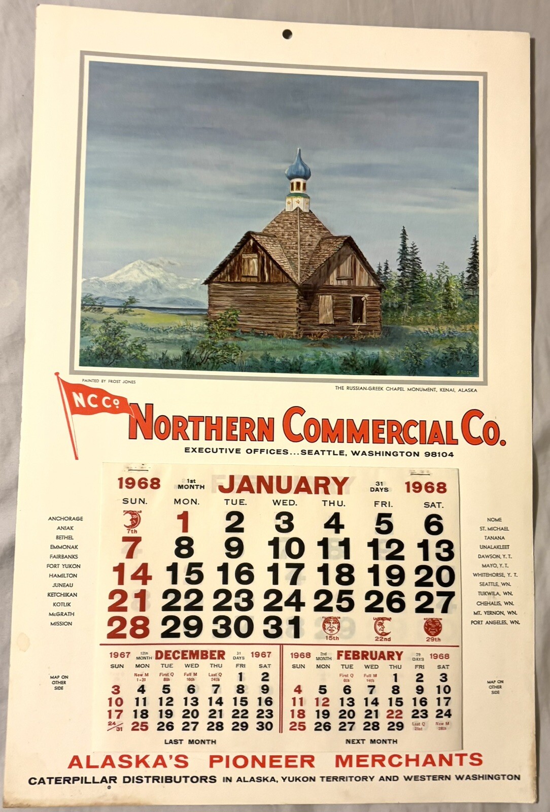 1968 ALASKA NORTHERN COMMERCIAL COMPANY CALENDAR COMPLETE WITH MAP ON BACK RARE