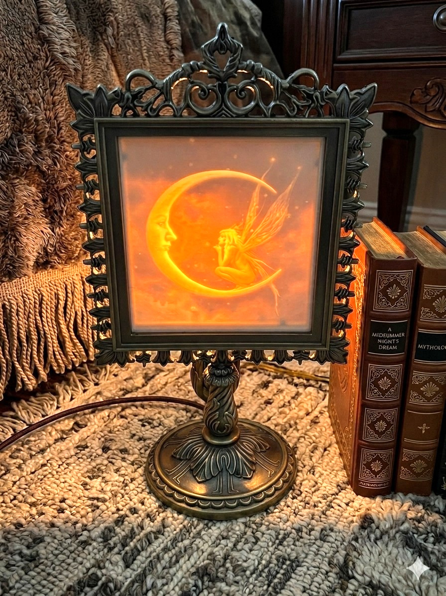 Fairy Moon Porcelain Lithophane Victorian Accent Lamp - David Delamar Fairy Moon Porcelain Lithophane Victorian Accent Lamp - David Delamar