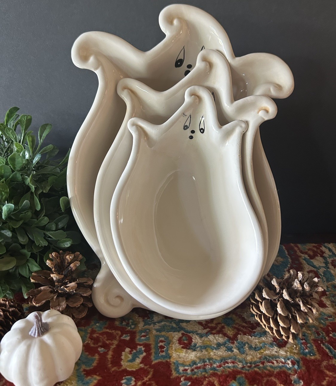 Johanna Parker Gus Ghost Nesting Serving Bowls Transpac Halloween Set Of 3 EC