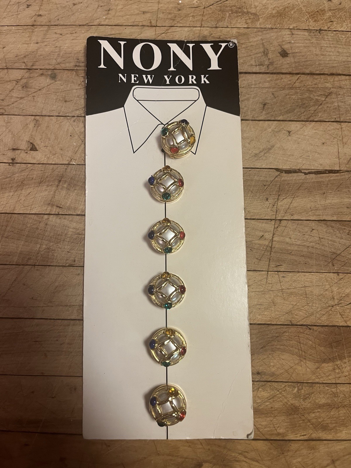 Vintage NONY New York Gold Tone Button Covers Set of 5 on Original Card #2791