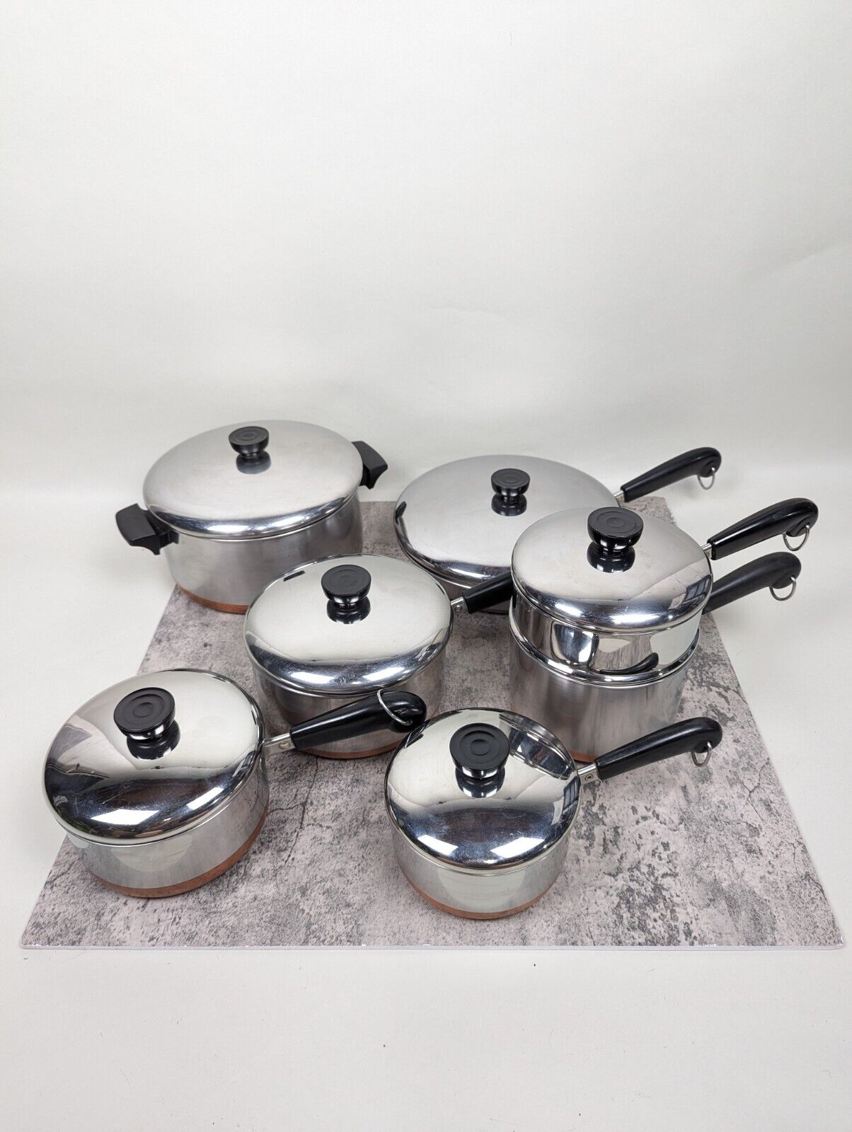 Vintage Revere Ware 1801 Copper Bottom Cookware Pots & Pans Boiler 13 Piece Set