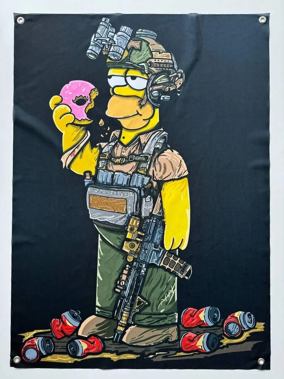 Homer Jay Simpson Ukrainian soldiers morale banner in Ukrainian military style