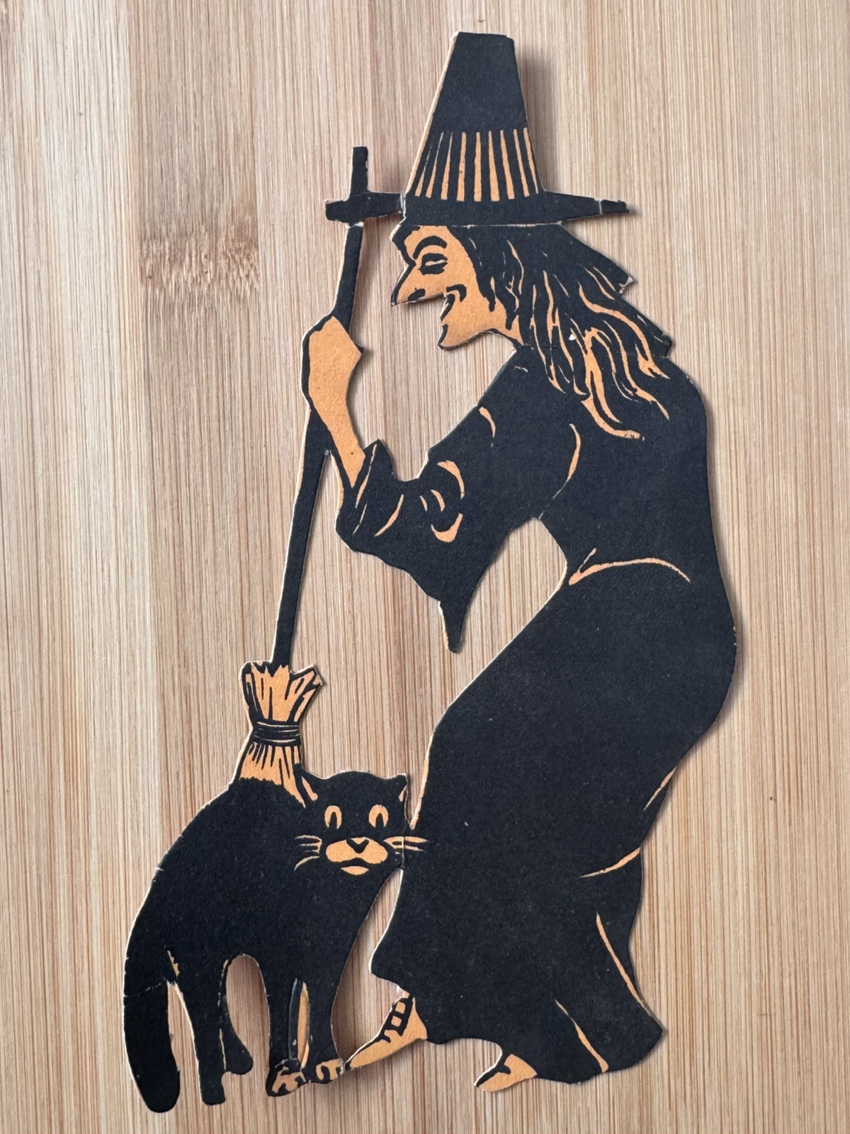 RARE 1920-30’s Antique Halloween Witch & Black Cat Die-Cut Paper cardstock 