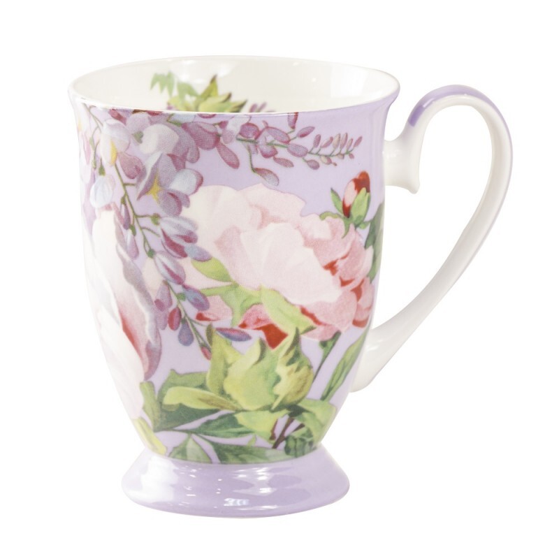 Stechcol Gracie Bone China Peony Bloom Purple  Coffee /Tea Mug Set Of 4