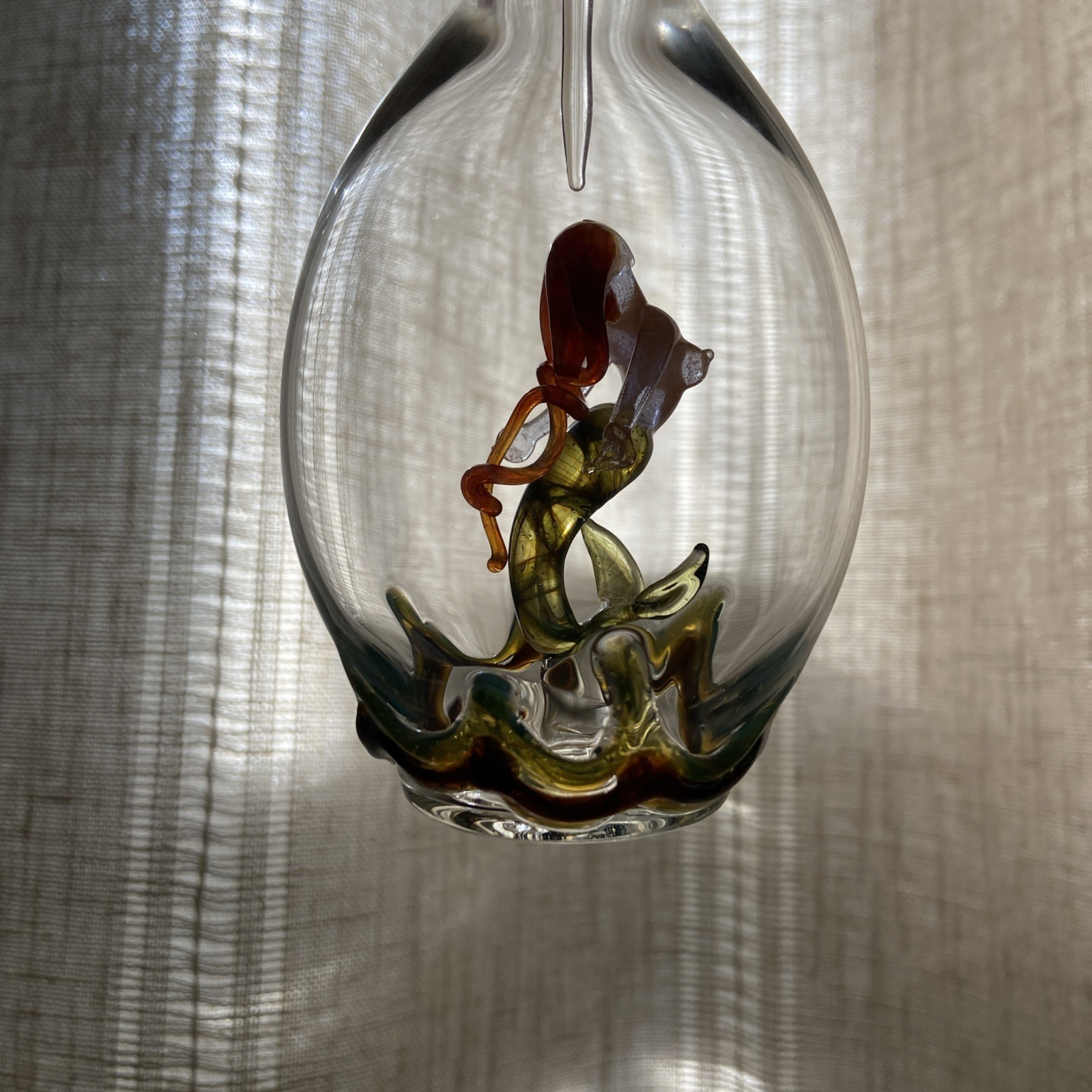 Milon Townsend  Blown Art Glass Mermaid Inner Sculpture 7.5” H Perfume Bottle