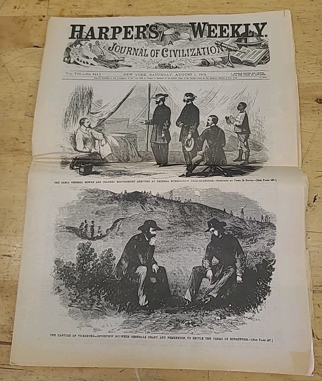 Civil War, Genuine Journal, Harper's Weekly , Vol.VII, No.344, August 1, 1863