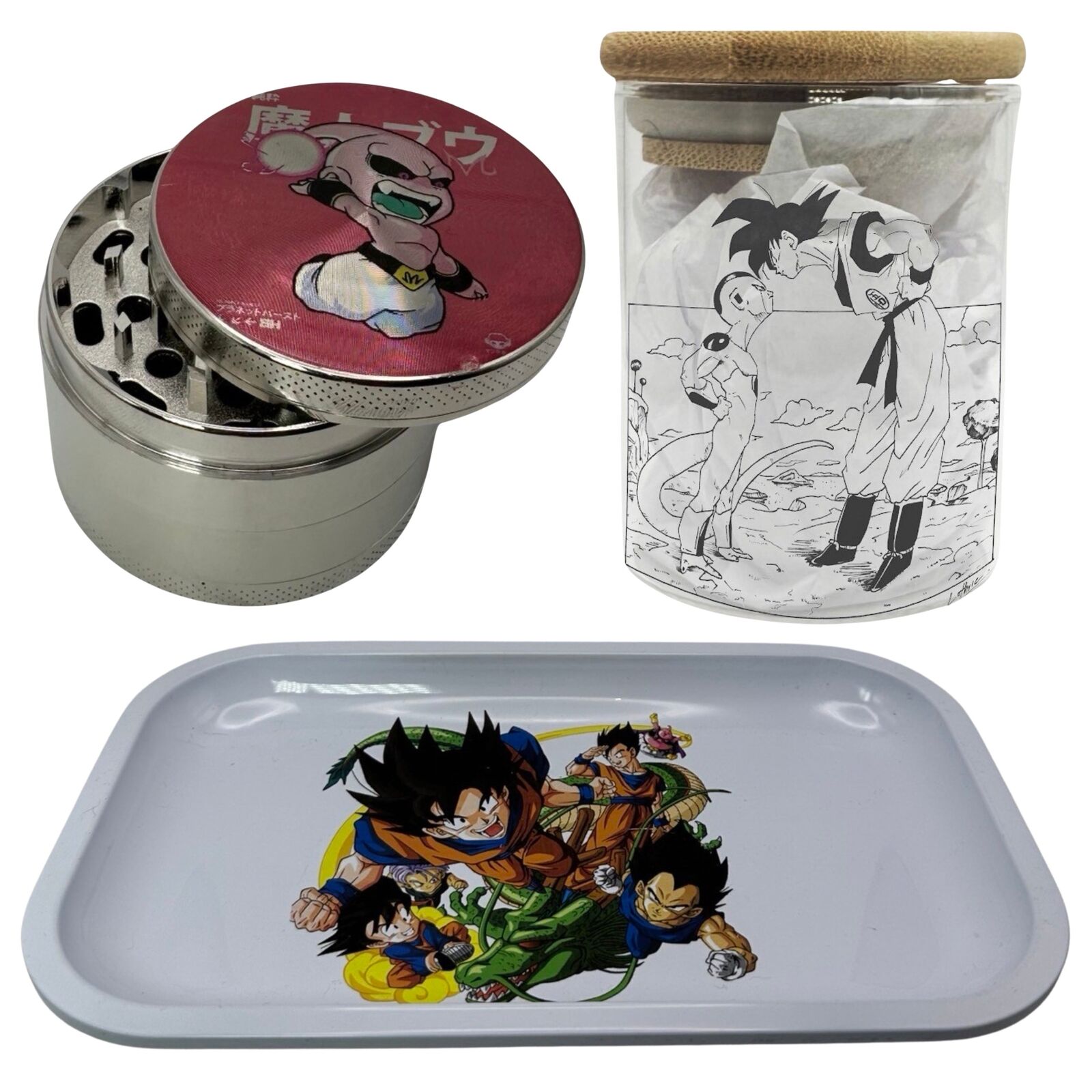 Z Fighters Anime Herb Grinder, Stash Jar, Rolling Tray Set
