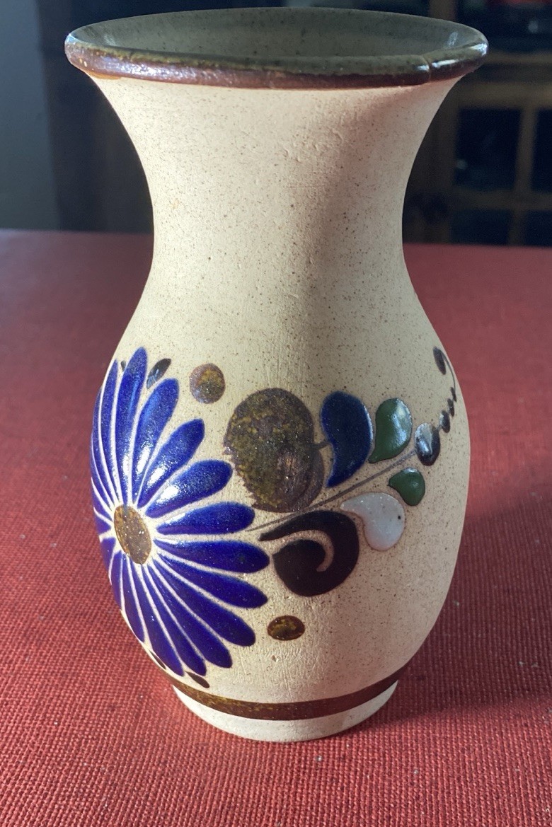 Tonala Mexican Pottery Sandstone Hand Painted Folk Art Vase