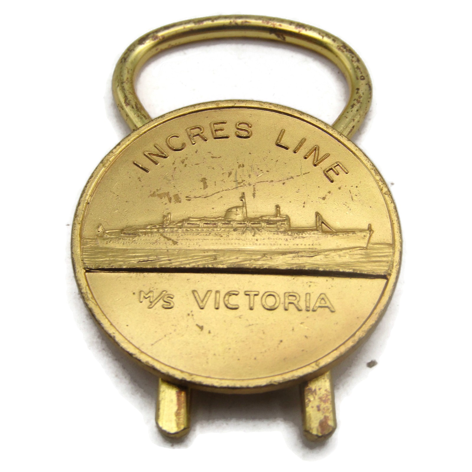 Vintage Incres Line M/S Victoria Cruise Ship Brass Keychain