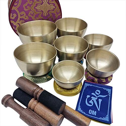 KHUSI,Tibetan Singing Bowl Set -Seven Chakra Healing Design Meditation Sound ...