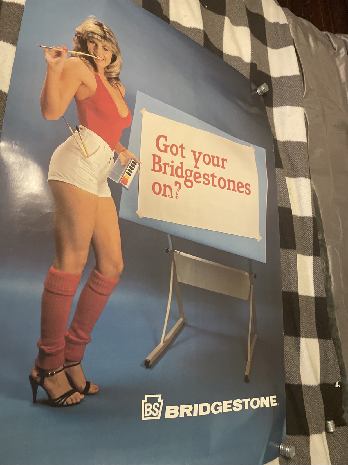 Vintage Bridgestone tire girl poster- 70's motorcycle advertising posters NOS