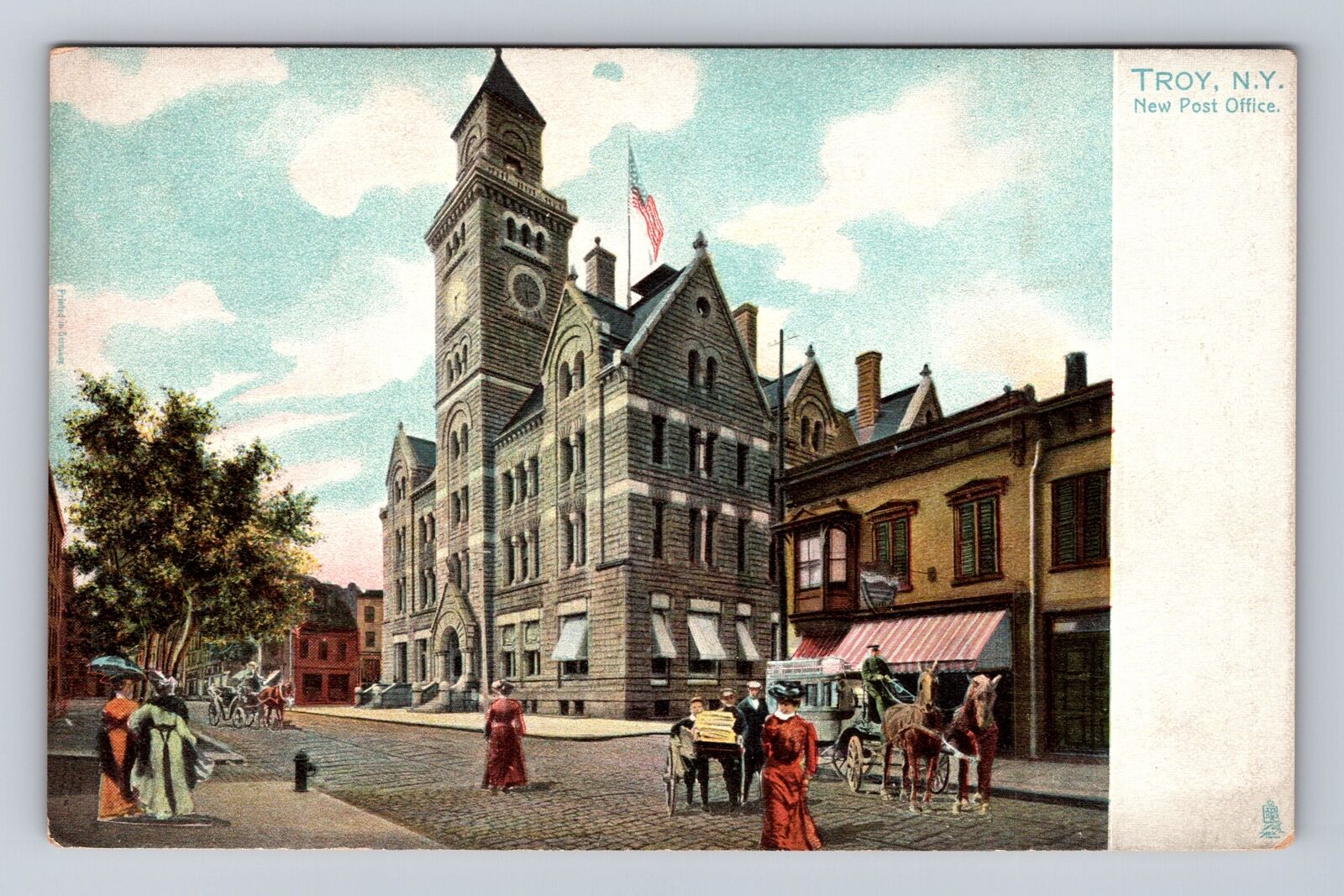 Troy NY-New York, New Post Office, Antique, Vintage Souvenir Postcard
