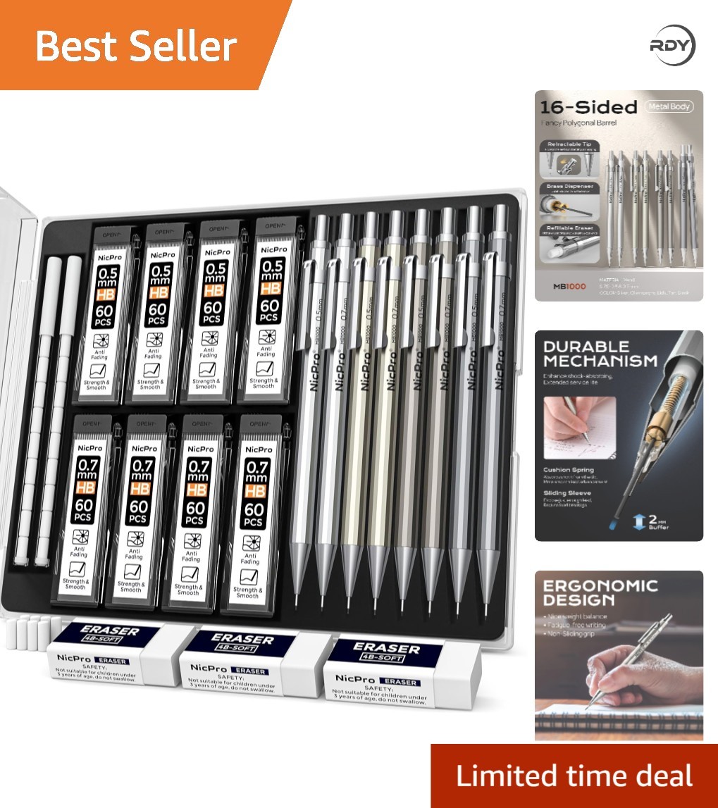 Elegant 8-Pack MB1000 Metal Mechanical Pencil Set: Ideal for Artists & Writers