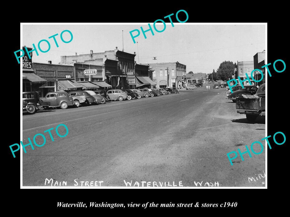 OLD LARGE HISTORIC PHOTO OF WATERVILLE WASHINGTON THE MAIN STREET & STORES 1940