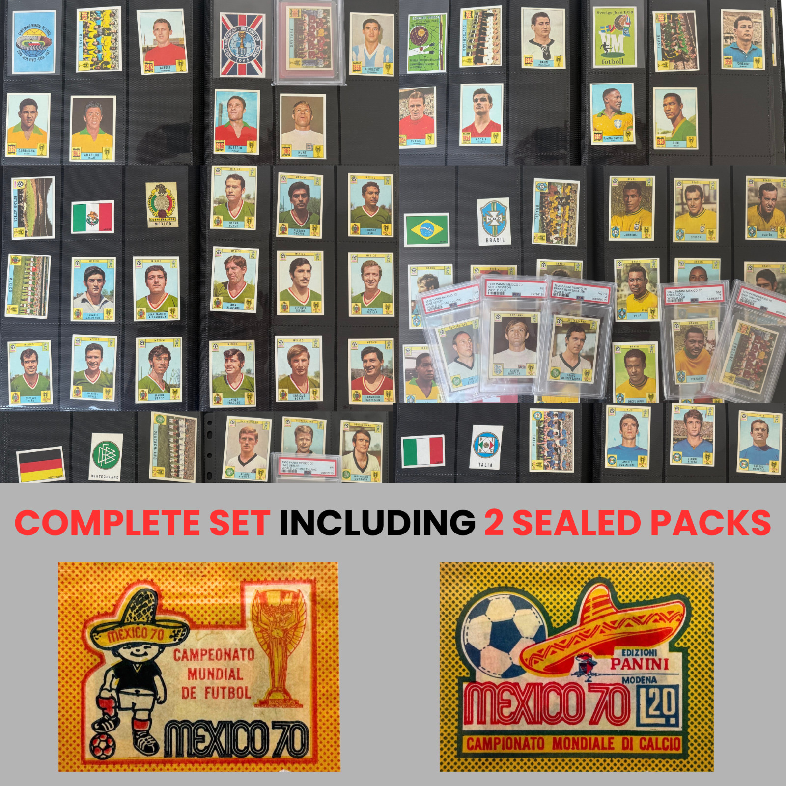 1970 Panini World Cup Mexico 70 Complete Set of NEW Cards + 2 SEALED PACKS Pele