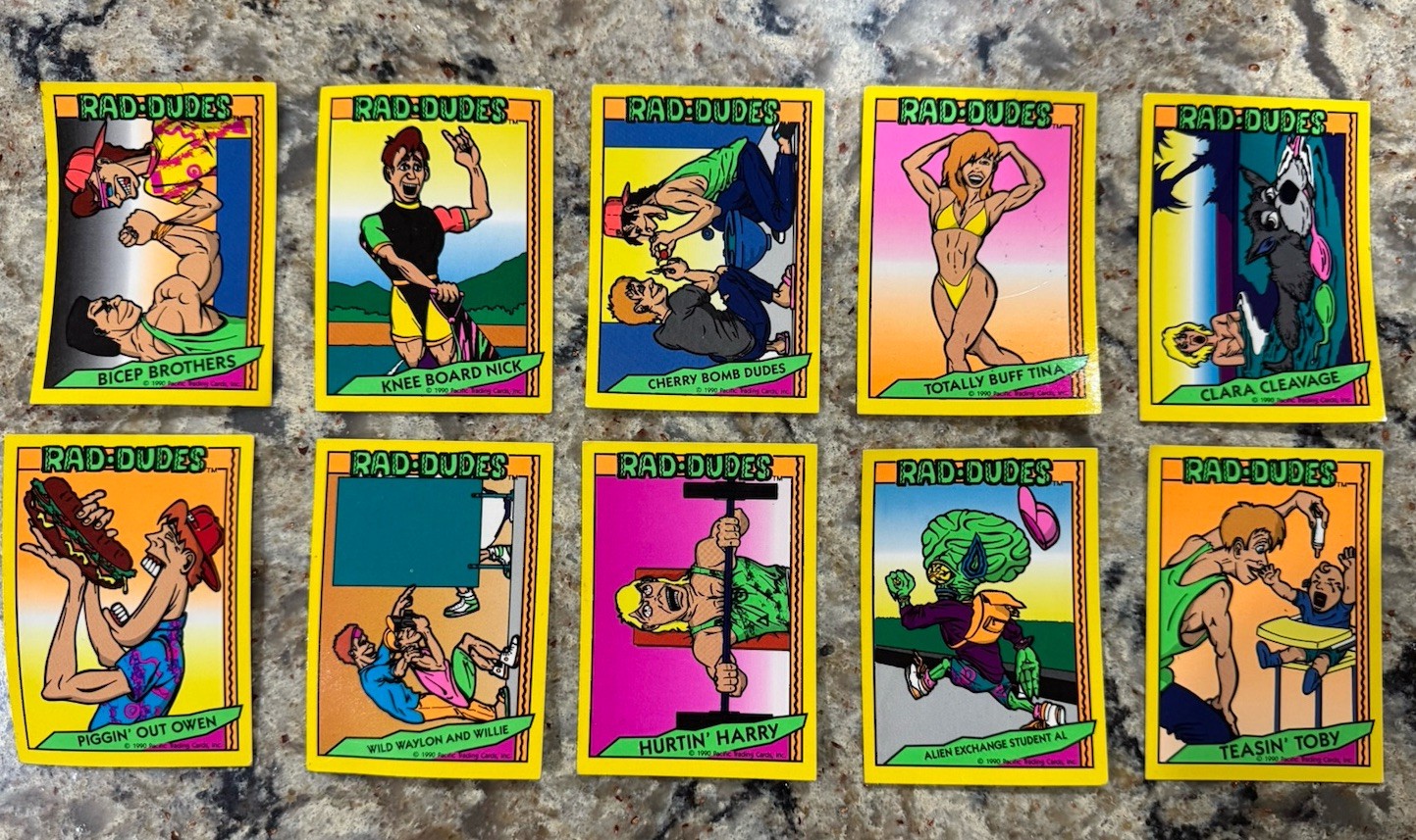 1990 Rad Dudes Sticker Card Lot (10) – Vintage Parody Cards Pacific Trading 1990 Rad Dudes Sticker Card Lot (10) – Vintage Parody Cards Pacific Trading