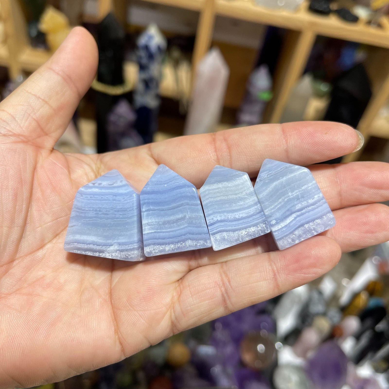 4PCS Wholesale Natural Blue Lace Agate Obelisk Tower Point Crystal Random