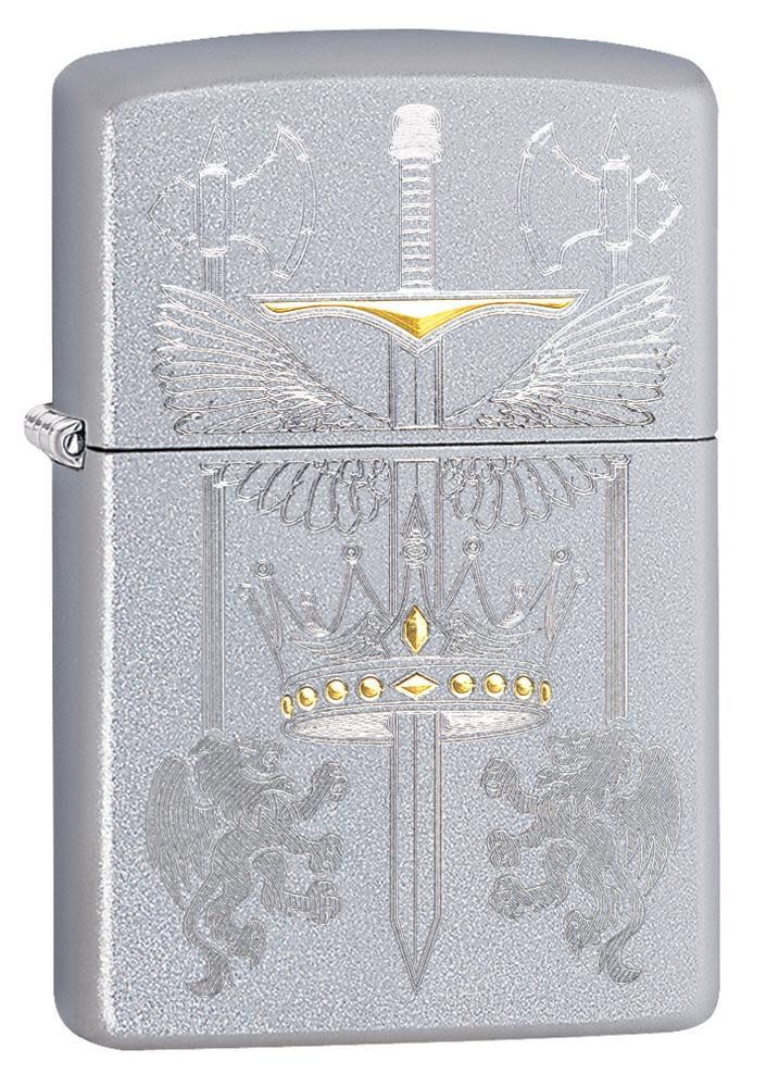 Zippo Sword Design Satin Chrome Windproof Pocket Lighter, 205-074230